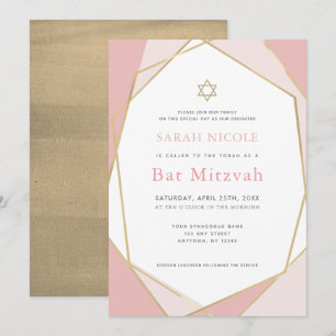 Invitation Bat mitzvah géométrique rose et or