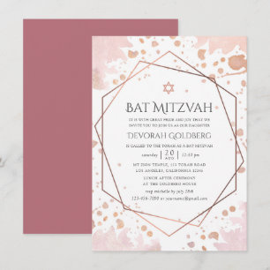 Invitation Bat mitzvah géométrique rose Gold et Blush
