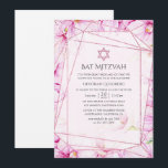 Invitation Bat mitzvah géométrique rose Gold et rose Magnolia<br><div class="desc">Des magnolias d'or rose et rose,  une invitation bat mitzvah géométrique avec une touche subtile de verdure.</div>
