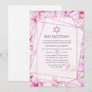 Invitation Bat mitzvah géométrique rose Gold et rose Magnolia