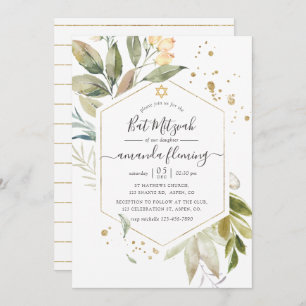 Invitation Bat mitzvah géométrique Serenity Greenery