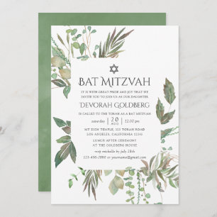 Invitation Bat mitzvah géométrique verdoyant