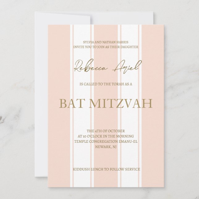 Invitation Bat mitzvah girly de bandes de preppy (Devant)