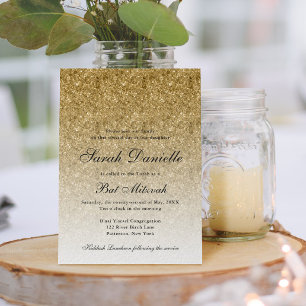 Invitation Bat mitzvah Glam Parties scintillant or