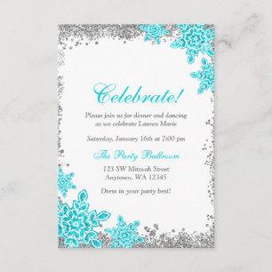 Invitation Bat mitzvah Glam Winter Wonderland Réception Turqu