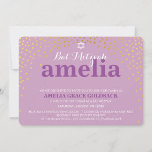 Invitation BAT MITZVAH GLAMOREUX confetti d'or rustique viole