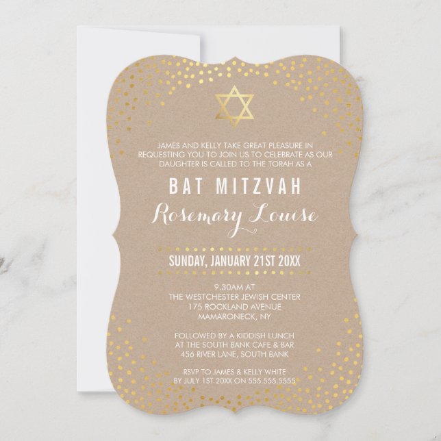 Invitation BAT MITZVAH glamour mini confetti kraft (Devant)