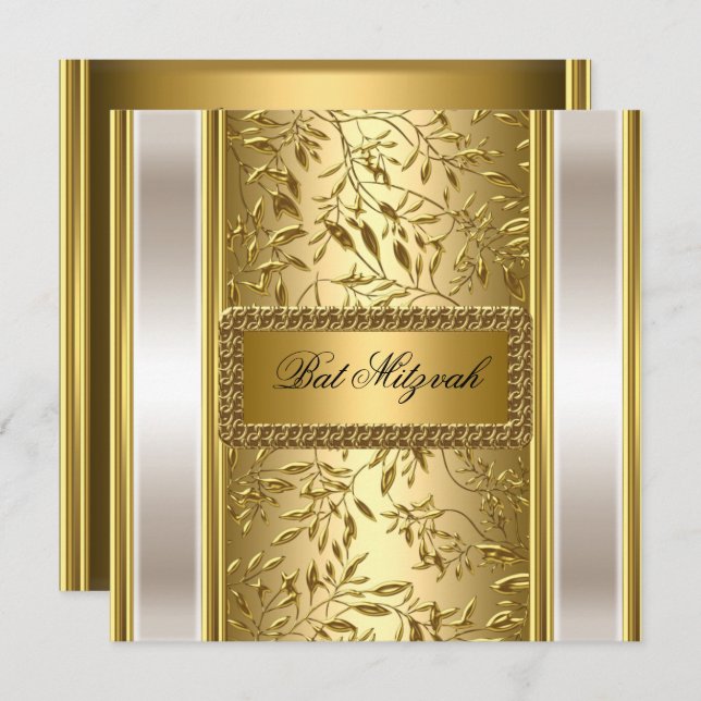 Invitation Bat mitzvah Gold Art Déco (Devant / Derrière)