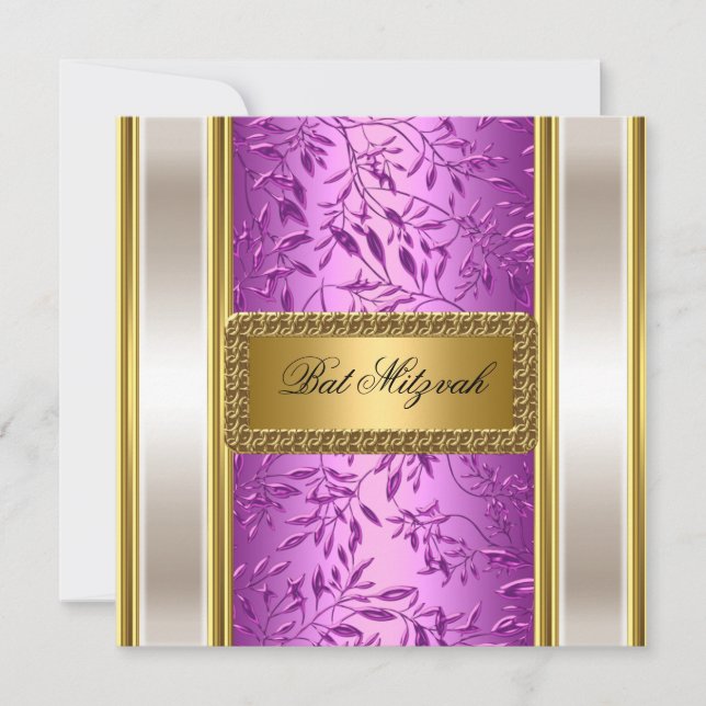 Invitation Bat mitzvah Gold et Purple Art Déco (Devant)