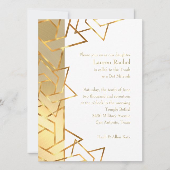 Invitation Bat mitzvah Gold Star de David sur n'importe quell (Devant)