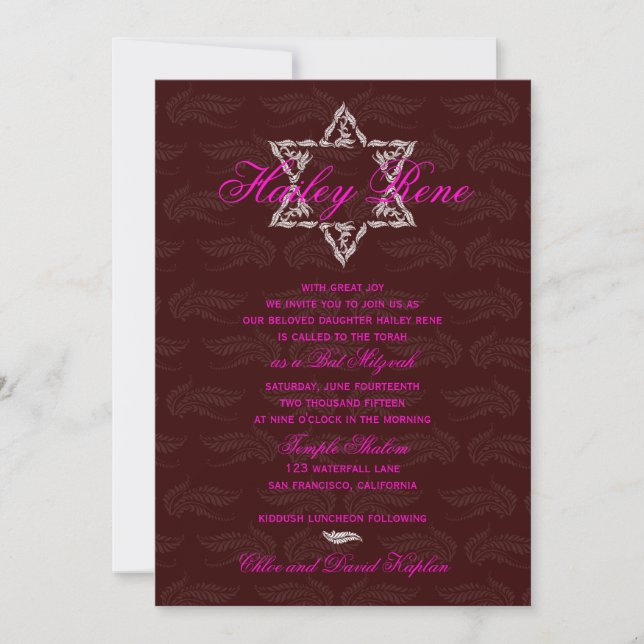 Invitation Bat mitzvah Hailey avec Damask Maroon (Devant)