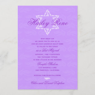 Invitation Bat mitzvah Hailey avec le pourpre Dama