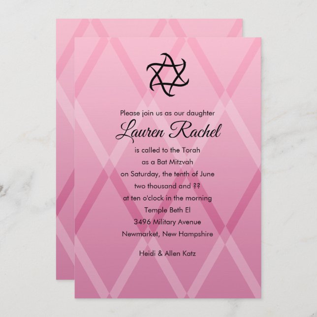 Invitation bat mitzvah Harlequin Rose (Devant / Derrière)