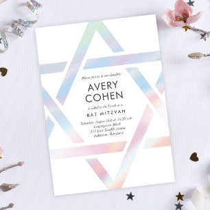 Invitation Bat mitzvah holographique moderne Star