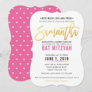 Invitation BAT MITZVAH joli script or rose SAMANTHA