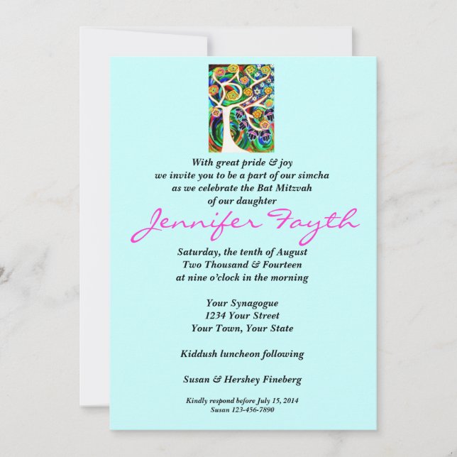 Invitation Bat mitzvah - Judaica Hamsa Ivory Tree Of Life (Devant)