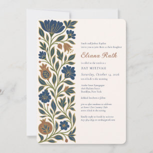 Invitation Bat mitzvah juif Élégant Floral Judaïque