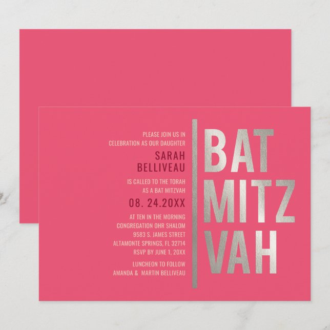 Invitation Bat Mitzvah Lettrage Moderne Gras (Devant / Derrière)