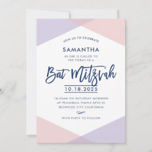 INVITATION bat mitzvah lettré main rose pâle viole