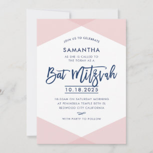INVITATION BAT MITZVAH lettré marine rose pâle
