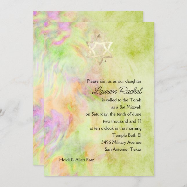 Invitation bat mitzvah Lime Green Tie Dye (Devant / Derrière)