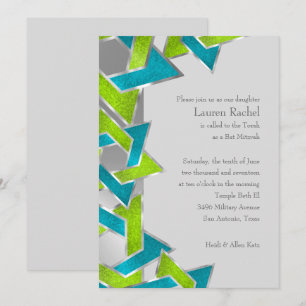 Invitation Bat mitzvah Lime Turquoise Star de David N'importe