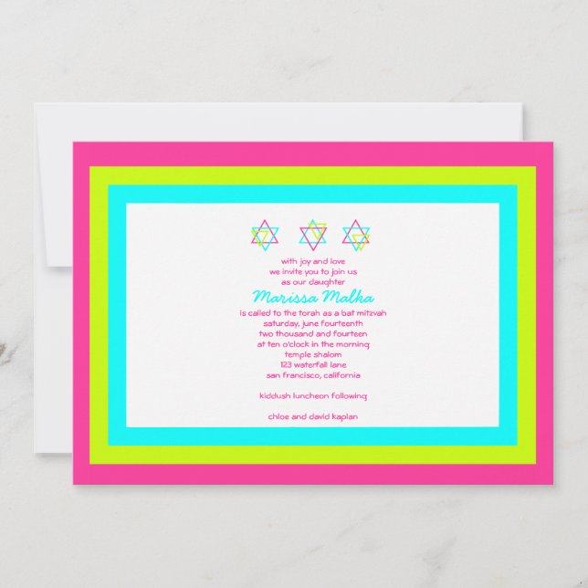 Invitation Bat mitzvah Marissa Malka Bleu rose (Devant)