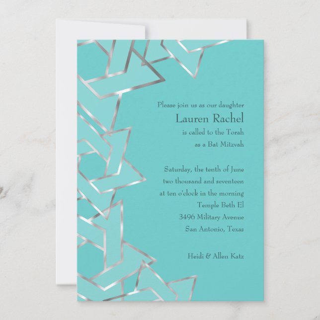 Invitation Bat Mitzvah Metallic Look Star of David (Devant)