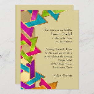 Invitation Bat Mitzvah Metallic Look Star of David