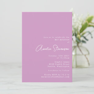 Invitation Bât Mitzvah minimaliste moderne violet lavande dou