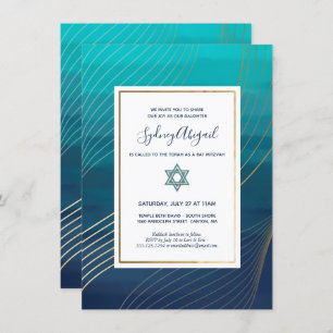 Invitation Bat mitzvah moderne Blue and Gold ou Bar Mitzvah