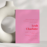 Invitation Bat mitzvah moderne brillant rose et rouge amusant<br><div class="desc">Fêtez cette étape spéciale avec une invitation Bat mitzvah moderne et élégante. Doté d'un arrière - plan rose chic et d'une typographie rouge audacieuse, ce design contemporain est parfait pour une fête Bat mitzvah amusante et branchée. Personnalisez-le avec vos détails pour créer une invitation unique et mémorable qui donne le...</div>