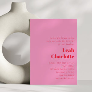 Invitation Bat mitzvah moderne brillant rose et rouge amusant