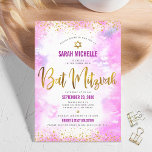 Invitation Bat mitzvah moderne chic or feuille d'eau rose<br><div class="desc">Soyez fier, réjouissez-vous et présentez cette étape importante de votre Bat mitzvah préféré ! Envoyez ce faux feuillet et points de parties scintillant brillants, modernes et brillants d'or contre un arrière - plan d'aquarelle rose, invitation personnalisée pour un événement à se souvenir. Personnalisez le texte personnalisé avec le nom, la...</div>