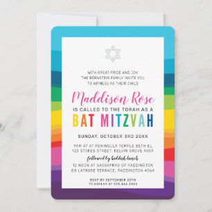 Invitation BAT MITZVAH MODERNE coloré technologie arc-en-ciel