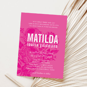 Invitation BAT MITZVAH moderne élégant rose joli rose