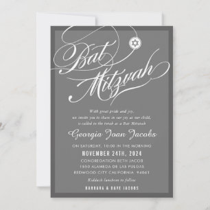 Invitation BAT MITZVAH moderne élégant script hollywood gris