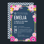 Invitation BAT MITZVAH moderne floral brillant rose marine<br><div class="desc">par kat massard >>> kat@simplysweetPAPERIE.com <<< CONTACTEZ-MOI pour un libellé personnalisé ou pour ajouter des lignes en hébreu Aimez le design, mais souhaitez voir quelques changements - un autre jeu de couleurs, un autre produit, ajoutez une photo ou adapté pour une occasion différente - pas de souci contactez-moi - Je...</div>