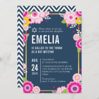 BAT MITZVAH moderne floral brillant rose marine