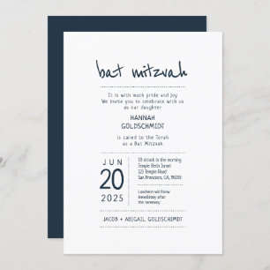Invitation Bat mitzvah moderne + minimaliste