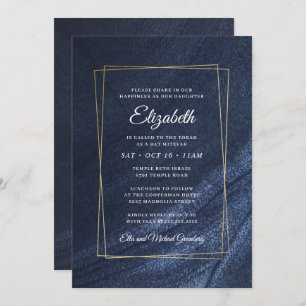 Invitation Bat mitzvah moderne Monogramme Gold Frame