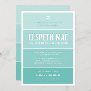 Invitation BAT MITZVAH moderne ombre dégradé vert menthe