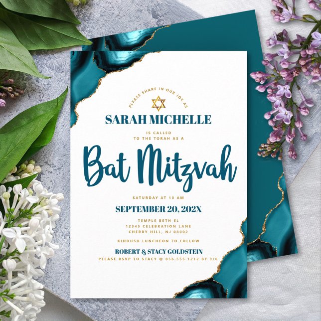 Invitation Bat Mitzvah Moderne Simple Agate Turquoise Script (Créateur téléchargé)