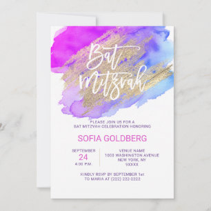 Invitation Bat mitzvah moderne violet bleu