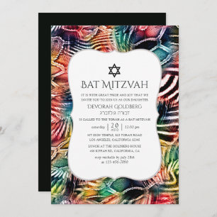 Invitation Bat mitzvah Motif animal Abstrait coloré