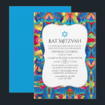 Invitation Bat mitzvah Motif Fiesta<br><div class="desc">Invitation motif à thème de festival aux couleurs vives bat mitzvah  conçu pour être rapidement et facilement customisé à vos spécificités de l'événement.</div>