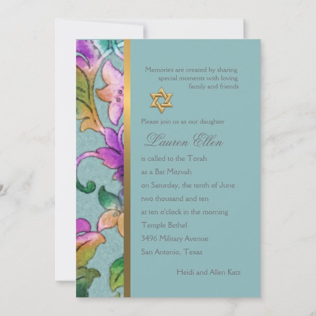 Invitation Bat mitzvah multicolore Damask (Dos)