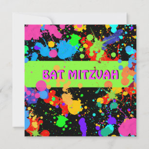 Invitation bat mitzvah, Neon Paint Splatter