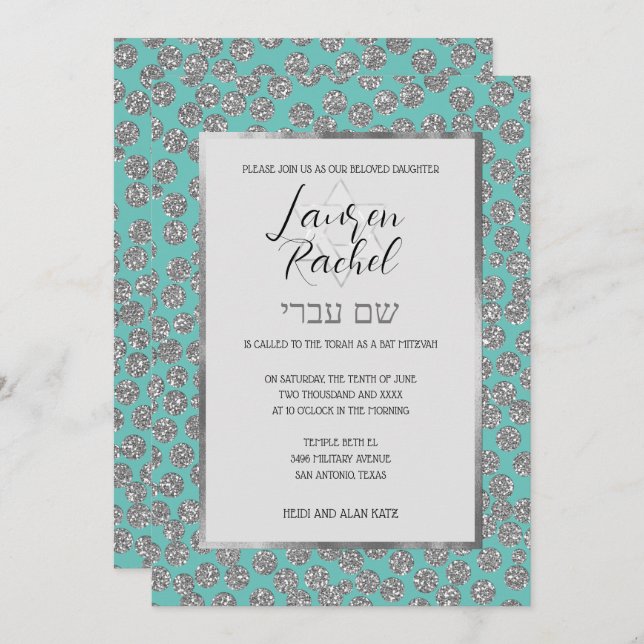 Invitation Bat mitzvah N'importe quelle couleur avec des poin (Devant / Derrière)