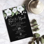 Invitation Bat Mitzvah Noir Argent Écriture Florale Aquarelle<br><div class="desc">Soyez fiers, réjouissez-vous et mettez en valeur ce jalon de votre Bat Mitzvah préférée avec cette invitation personnalisée et sophistiquée ! Un floral aquarelle chic, époustouflant, blanc et faux argent pailleté avec une typographie de script en faux argent et des caractères sans empattements blancs se superposent sur un fond noir...</div>